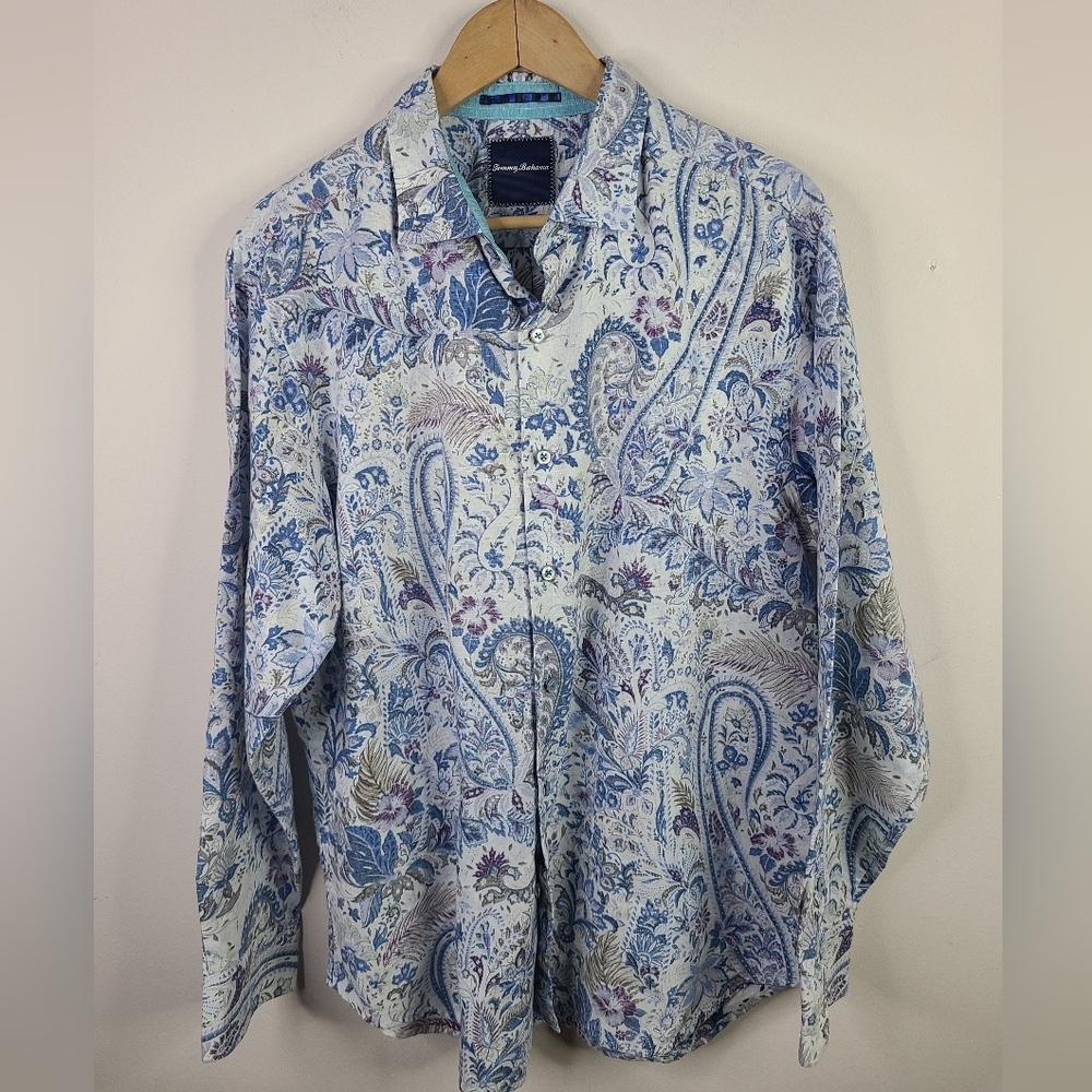 Tommy Bahama - Hawaiian Floral Button Down Long Sleeve - SIZE L - Blue Green